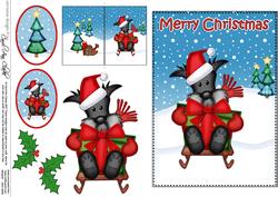 Xmas Sledging Hamish Scottie Dog 5x7 3D Decoupage