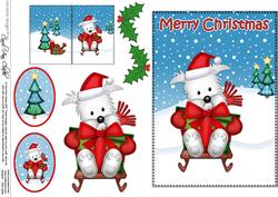 Xmas Sledging Westie Dog 5x7 3D Decoupage