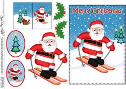 Christmas Skiing Santa 5x7 3D Decoupage