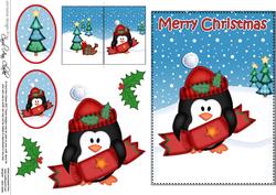 Christmas Little Penguin 5x7 3D Decoupage