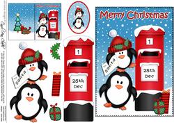 Christmas Penguins Postbox 5x7 3D Decoupage