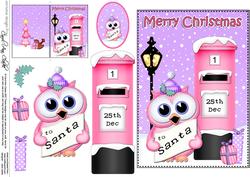 Christmas Little Hoot Owl Postbox 5x7 3D Decoupage