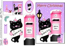 Christmas Little Cat Postbox 5x7 3D Decoupage
