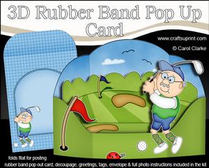 3D Old Man Bert Plays Golf Rubber Band Pop Up Scene Card