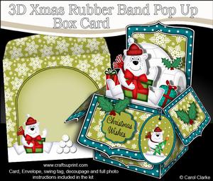 3D Xmas Ben Polar Bear Rubber Band Pop Up Box Card