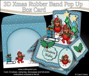 3D Xmas Robins Rubber Band Pop Up Box Card