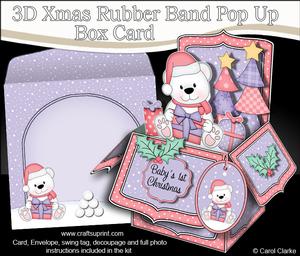 3D Xmas Teddy Rubber Band Pop Up Box Card