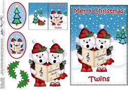 Xmas Twins Teddies 5x7 3D Decoupage
