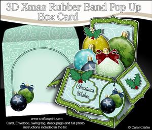 3D Christmas Baubles Rubber Band Pop Up Box Card