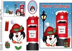 Christmas Little Penguin Postbox 5x7 3D Decoupage