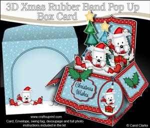 3D Xmas Westie Dogs Rubber Band Pop Up Box Card