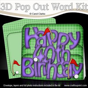 3D 40th Birthday Golf Pop Out Word Card
