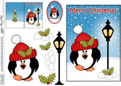 Christmas Cute Little Penguin Lamp Post 5x7 3D Decoupage