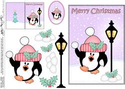 Christmas Cute Little Penguin Lamp Post 5x7 3D Decoupage