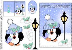 Christmas Cute Little Penguin Lamp Post 5x7 3D Decoupage
