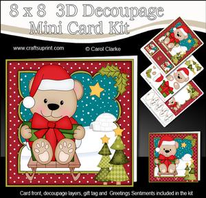 8x8 Xmas Sledging Livvy Bear Mini Kit 3D Decoupage