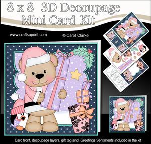 8x8 Xmas Livvy Bear Present Mini Kit 3D Decoupage