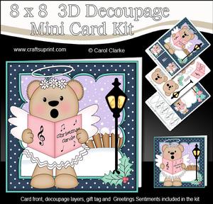 8x8 Xmas Livvy Bear Carol Singing Angel 3D Decoupage