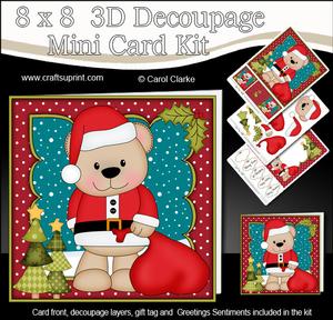 8x8 Xmas Livvy Bear Santa Sack Mini Kit 3D Decoupage