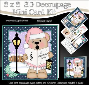 8x8 Xmas Carol Singing Livvy Bear Mini Kit 3D Decoupage