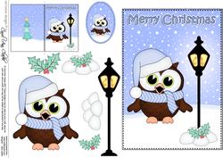 Christmas Little Hoot Owl Lamp Post 5x7 3D Decoupage