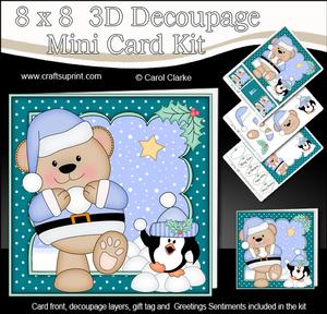 8x8 Xmas Livvy Bear Snowball Fight Mini Kit 3D Decoupage