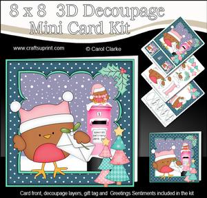 8x8 Xmas Bobbin Robin Letter Mini Kit 3D Decoupage