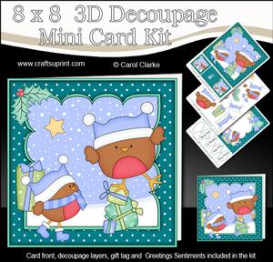 8x8 Xmas Bobbin Robin Presents Mini Kit 3D Decoupage