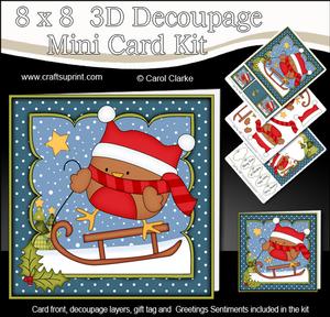 8x8 Xmas Sledging Bobbin Robin Mini Kit 3D Decoupage
