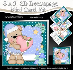 8x8 Xmas Livvy Bear Love Heart Mini Kit 3D Decoupage