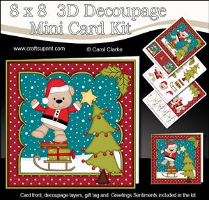8x8 Xmas Livvy Bear Dressing the Tree Mini Kit 3D Decoupage