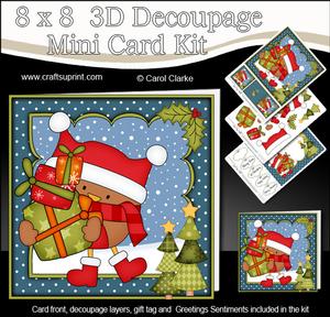 8x8 Xmas Bobbin Robin Presents Mini Kit 3D Decoupage