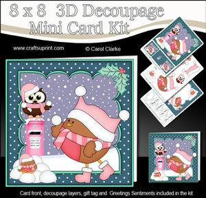 8x8 Xmas Bobbin Robin Snowball Fight Mini Kit 3D Decoupage