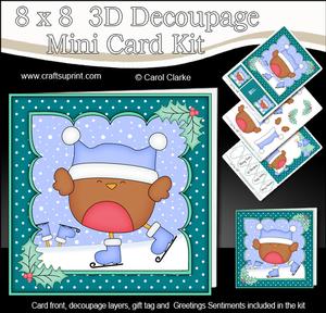 8x8 Xmas Skating Bobbin Robin Mini Kit 3D Decoupage