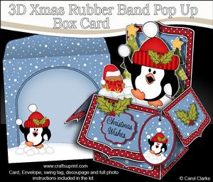 3D Xmas Snowballing Pip Penguin Rubber Band Pop Up Box Card