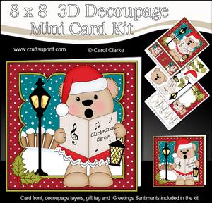 8x8 Xmas Carol Singing Livvy Bear Mini Kit 3D Decoupage
