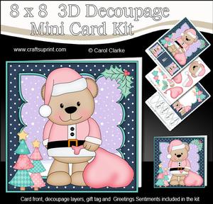 8x8 Xmas Livvy Bear Santa Sack Fight Mini Kit 3D Decoupage