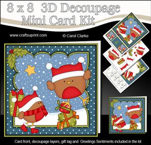 8x8 Xmas Bobbin Robin Presents Mini Kit 3D Decoupage