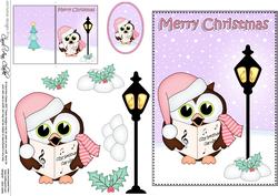 Christmas Carol Singing Hoot Owl Lamp Post 5x7 3D Decoupage