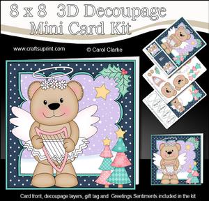8x8 Xmas Livvy Bear Angel Harp Mini Kit 3D Decoupage