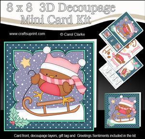 8x8 Xmas Sledging Bobbin Robin Mini Kit 3D Decoupage