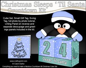 3D Penguin Sleeps 'til Santa Countdown Cube Set 3D Decoupage