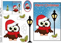Christmas Cute Little Hoot Owl Lamp Post 5x7 3D Decoupage