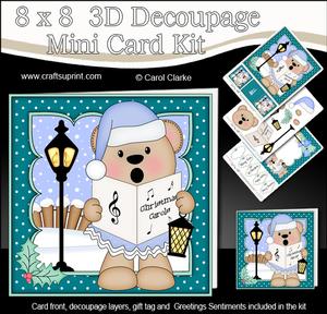 8x8 Xmas Carol Singing Livvy Bear Mini Kit 3D Decoupage