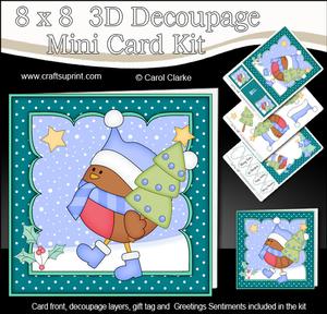 8x8 Xmas Bobbin Robin Xmas Tree Mini Kit 3D Decoupage