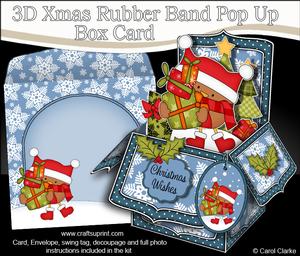3D Xmas Bobbin Robin Presents Rubber Band Pop Up Box Card