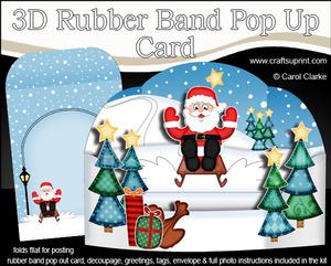 3D Xmas Sledging Santa Rubber Band Pop Up Scene Card