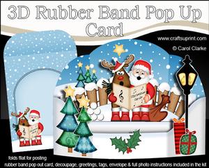 3D Xmas Santa & Rudolph Rubber Band Pop Up Scene Card