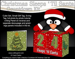 3D Penguin Sleeps 'til Santa Countdown Cube Set 3D Decoupage