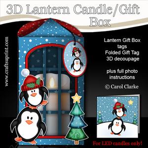 3D Xmas Penguins Lantern Candle/gift Box Kit